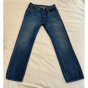 Levi's 501 Straight Regular Fit Blue Denim Jeans Button Fly Pockets Men W31/L32
